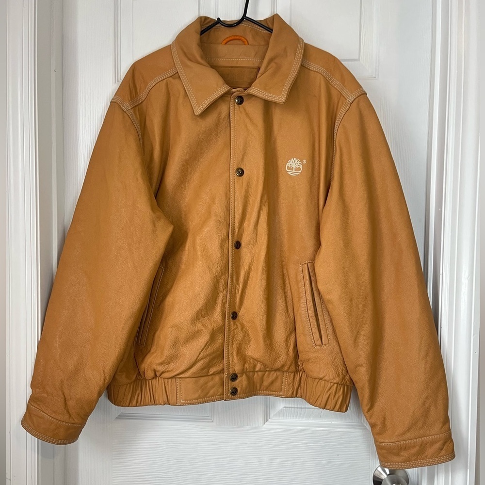 Timberland Tan Leather Bomber Jacket XXL
